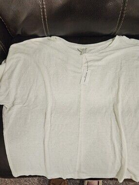 Womens Linen Blend Boatneck White Crop Top Size L NWT From Banana Republic